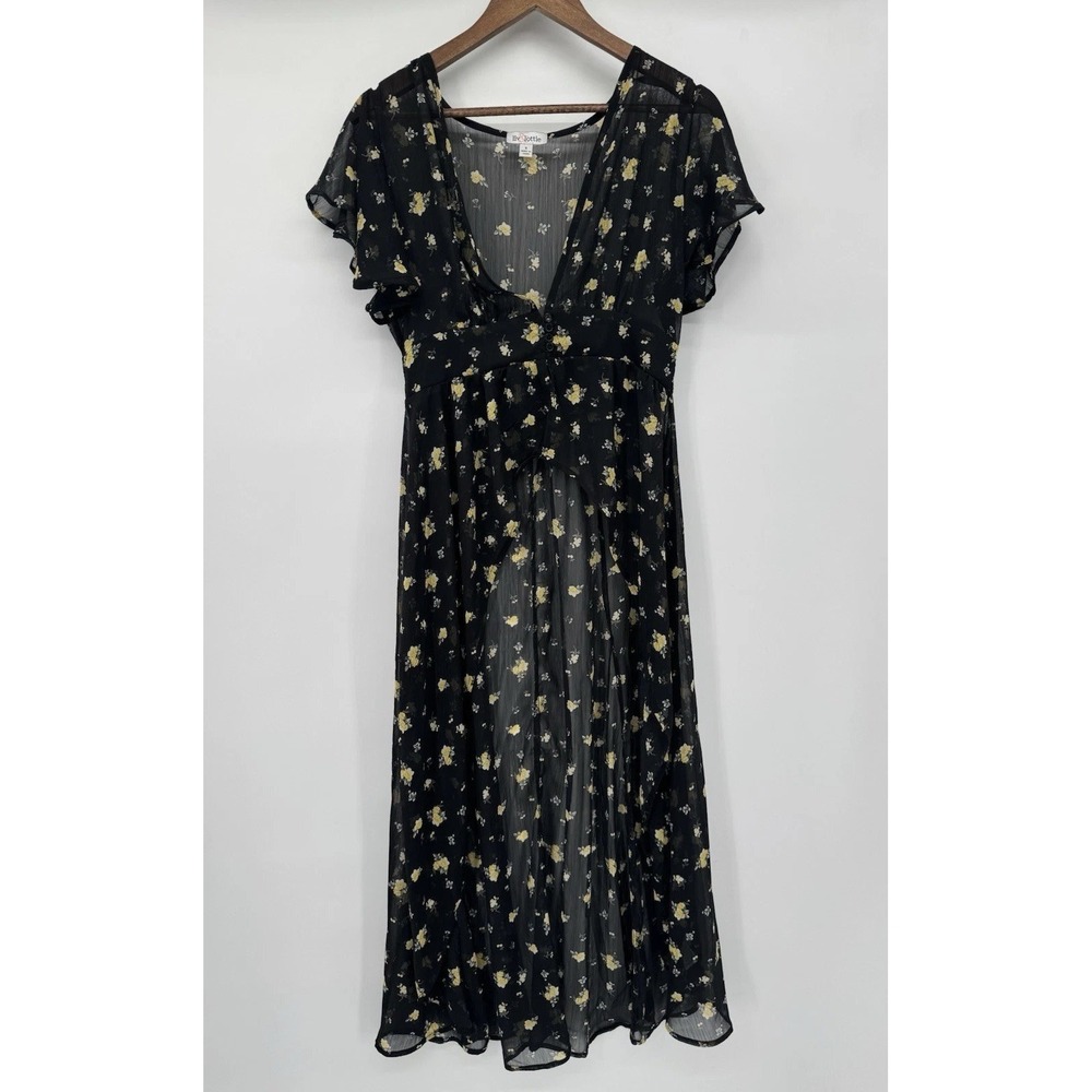 LIV & LOTTIE Sheer Sage Floral Flowing High/Low Dress Whimsigoth Fairy Sheer‎ S